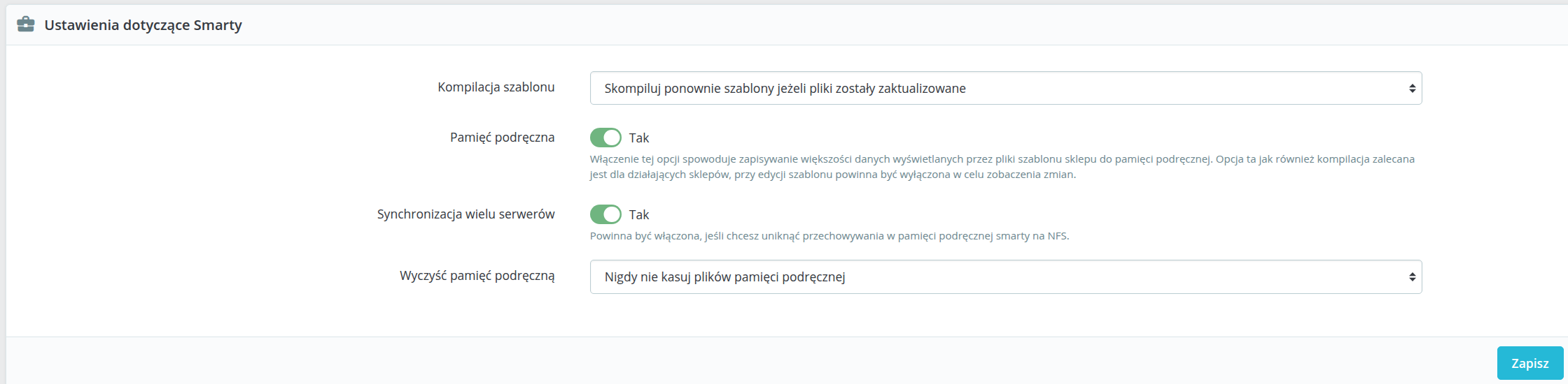 Opcje zwiększajace wydajność prestashop